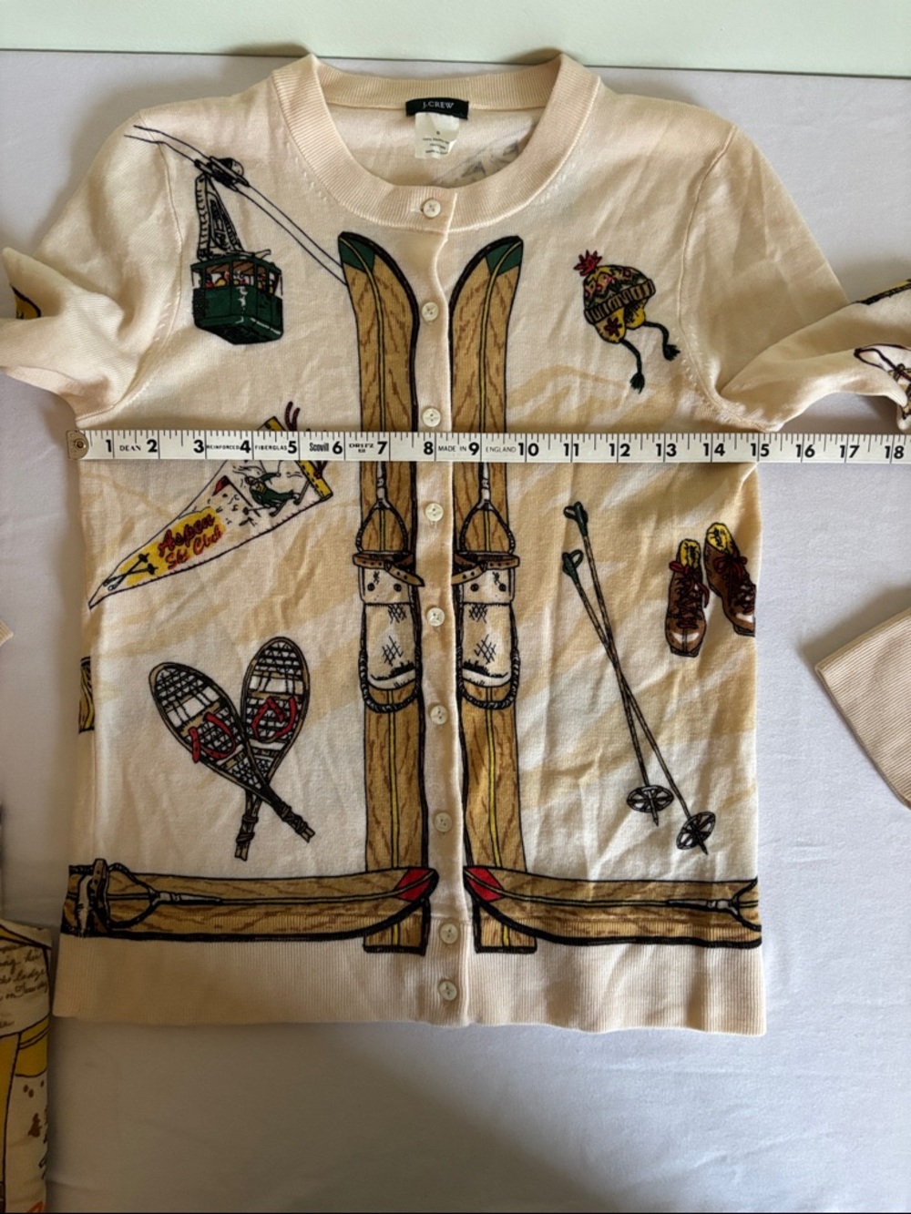 J.Crew Ski Motif Cardigan Merino Wool Beige Green Small - Picture 5 of 9